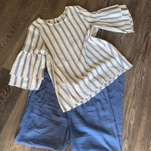 Comfy linen material outfit. Perfect for beach or loungewear.